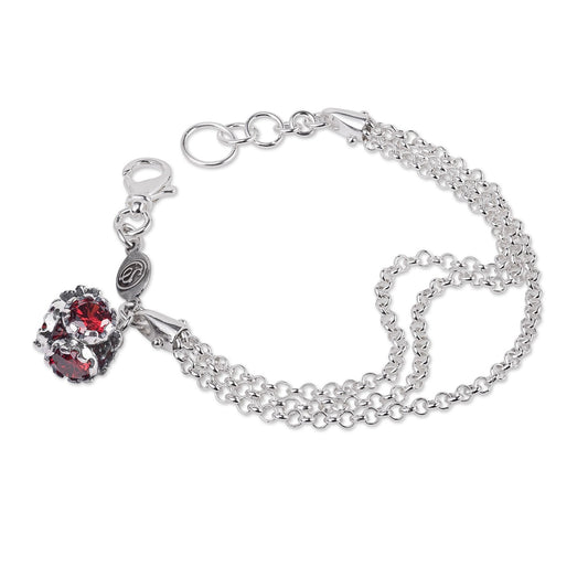 Bracciale Gerardo Sacco Trottole Multifilo Argento con Charm Trottola Cubic Zirconia Rosso