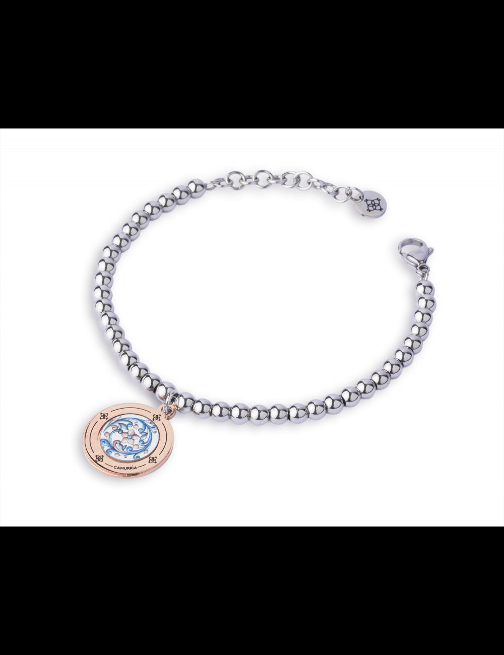 Bracciale Camurrìa A Maiolica in Acciaio Con Charm Pvd Oro Rosa Stampa Siciliana