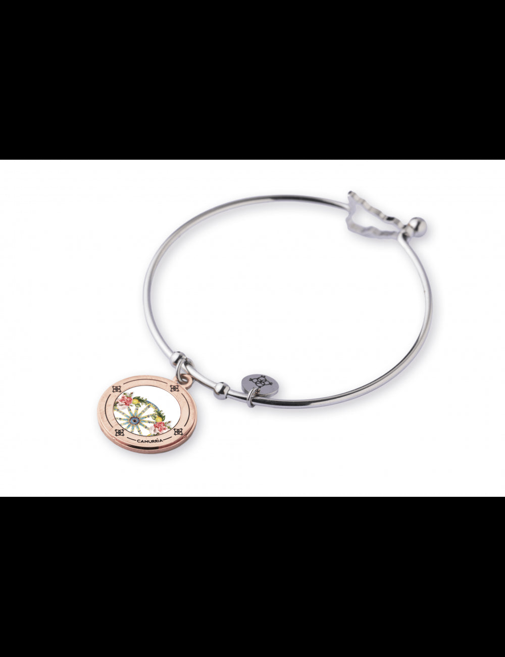 Bracciale Rigido Camurrìa A Rosa Acciaio Con Charm