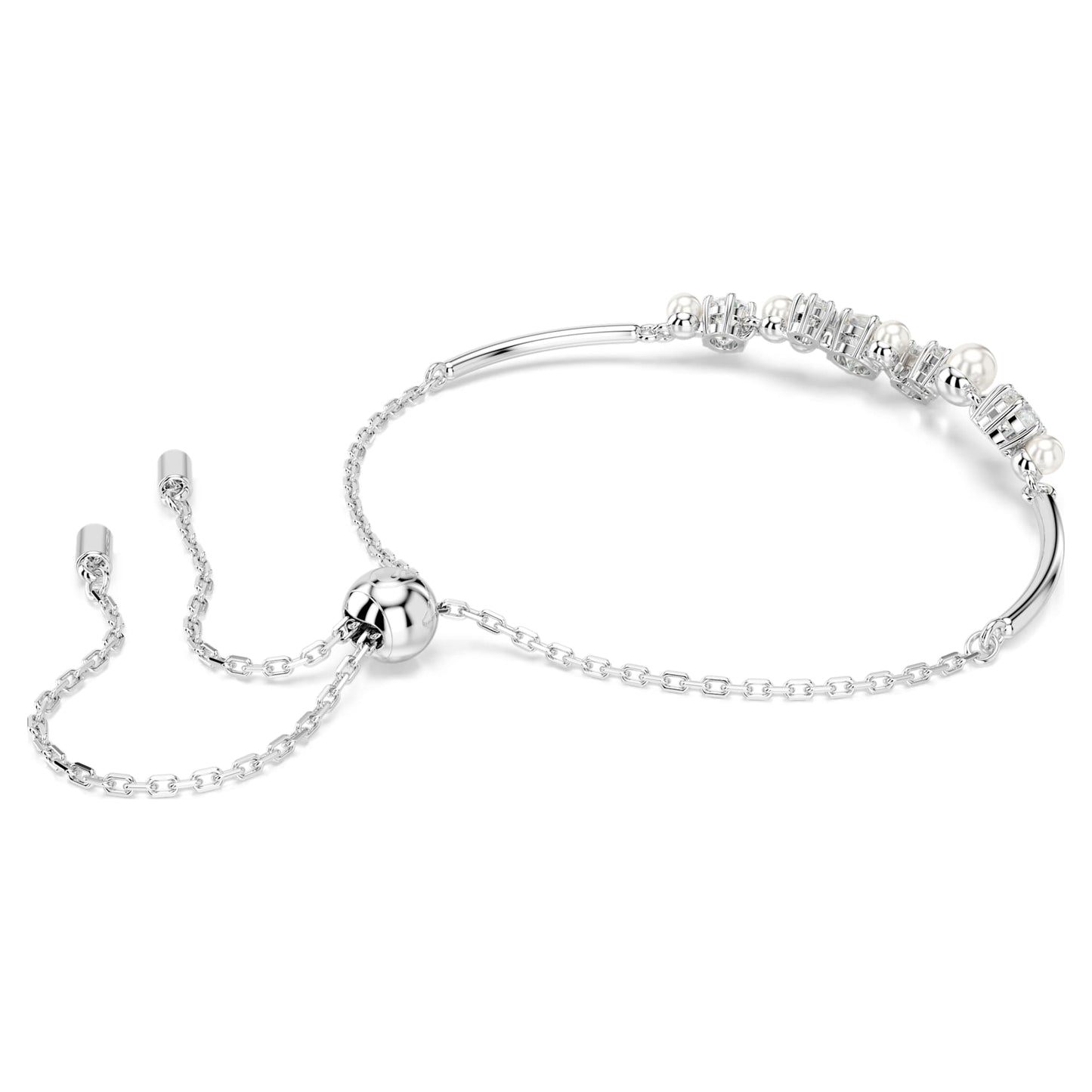 Bracciale rigido Swarovski Constella Crystal Pearl, tagli Round, Bianco, Placcato rodio