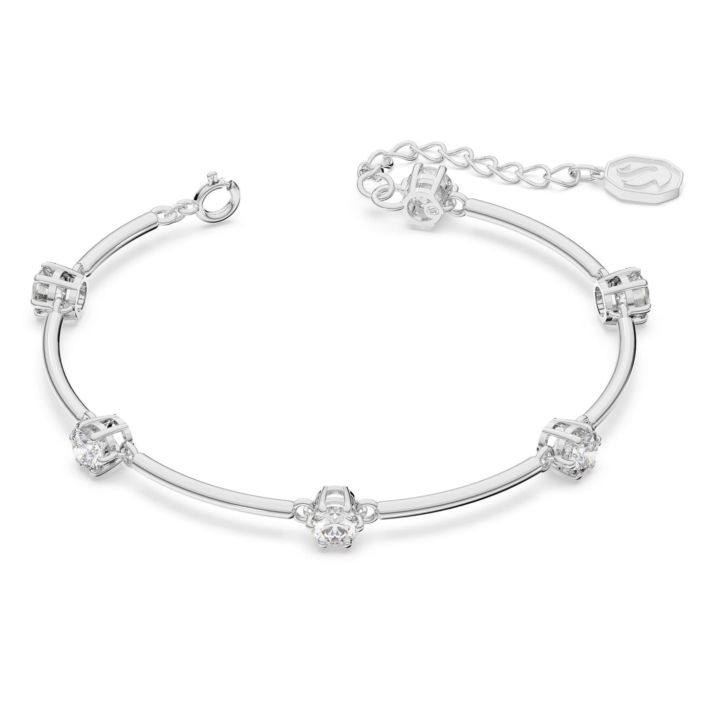 Bracciale rigido Swarovski Constella Taglio tondo, Bianco, Placcato rodio