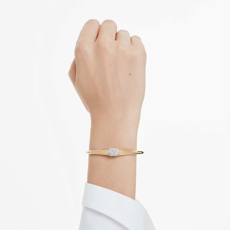 Bracciale Rigido Swarovski Dextera Taglio Round, Bianco, Placcato color oro - Misura S