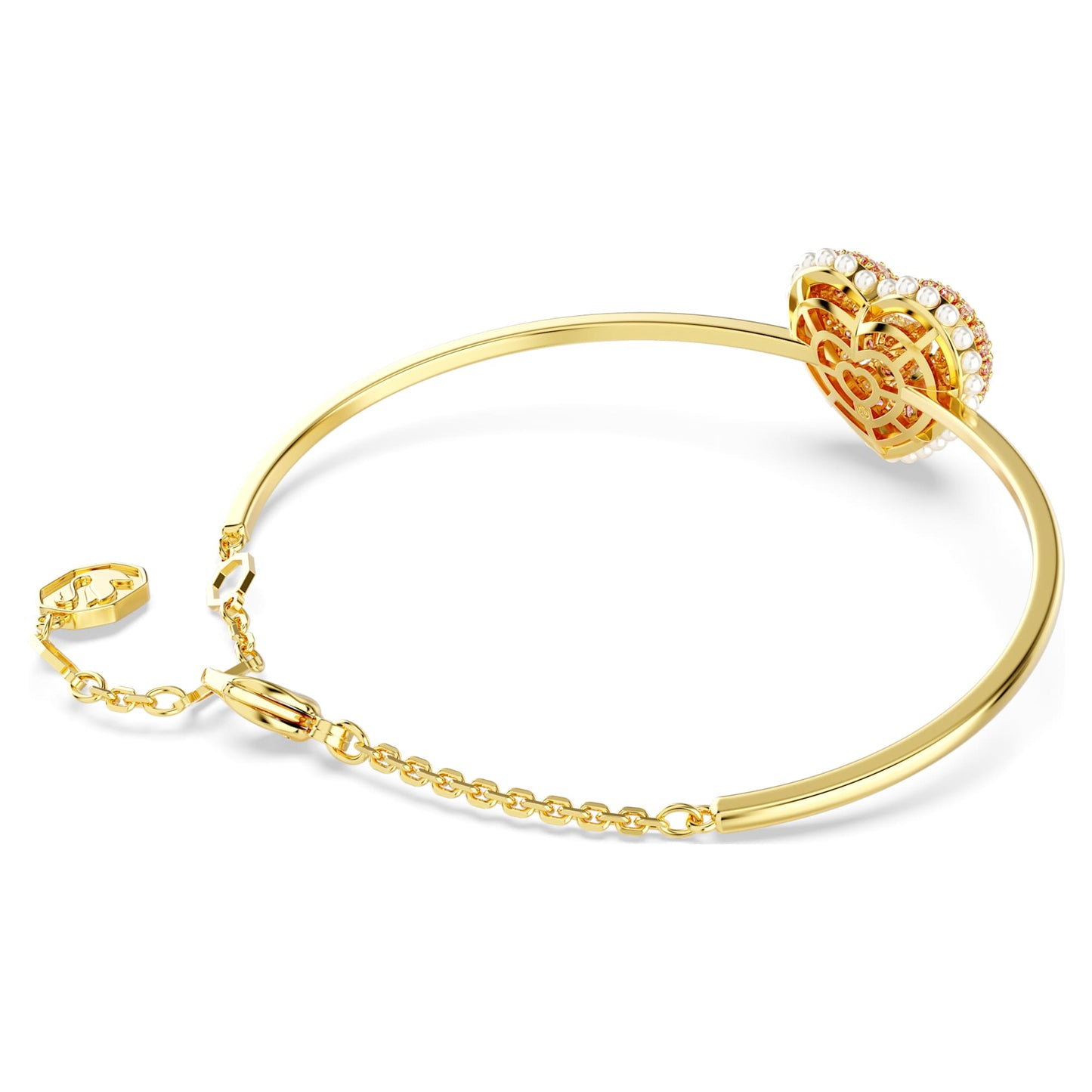 Bracciale rigido Swarovski Idyllia Crystal Pearl, Cuore, Rosa, Placcato color oro