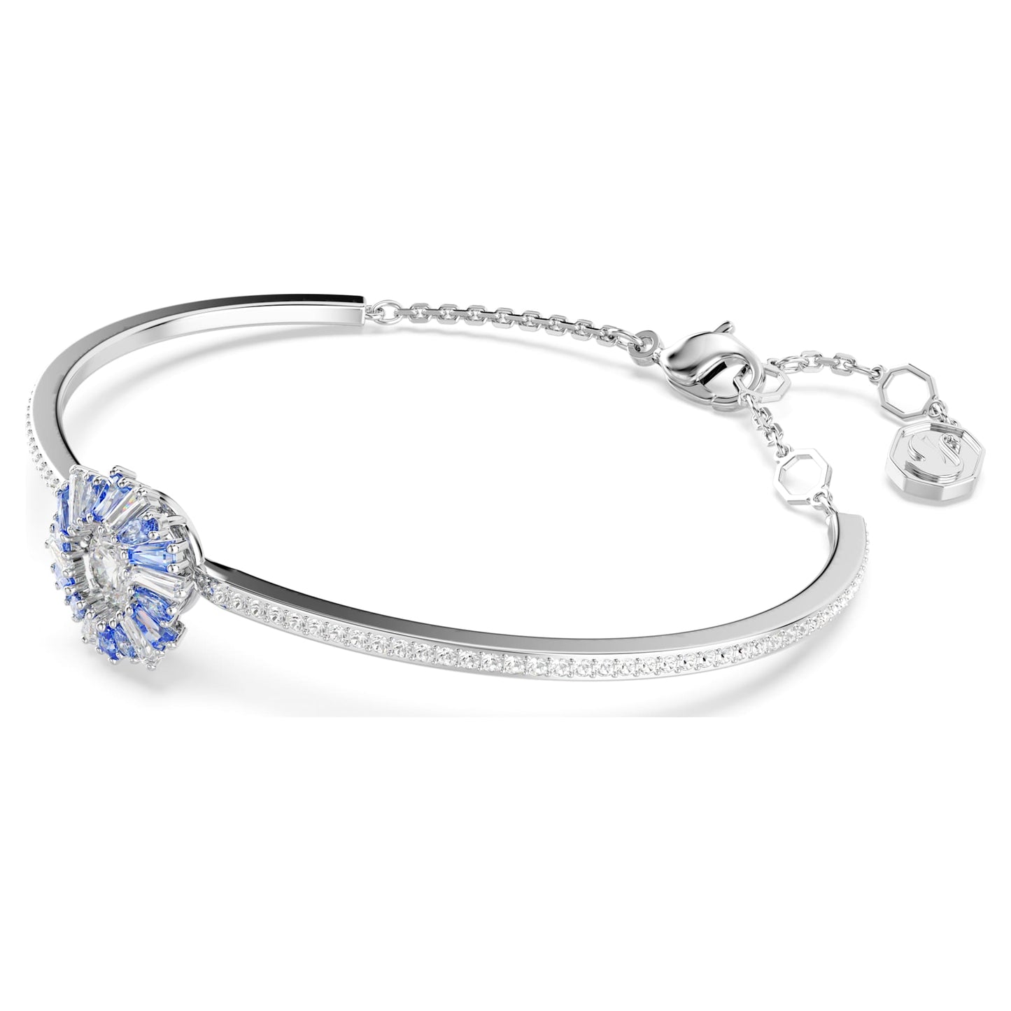 Bracciale rigido Swarovski Idyllia Fiore, Blu, Placcato rodio