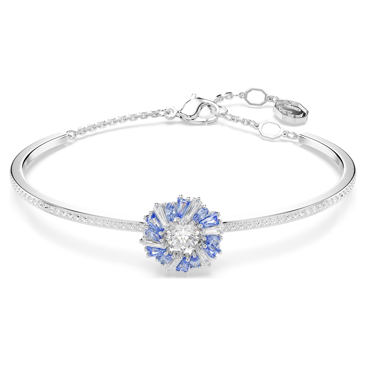 Bracciale rigido Swarovski Idyllia Fiore, Blu, Placcato rodio