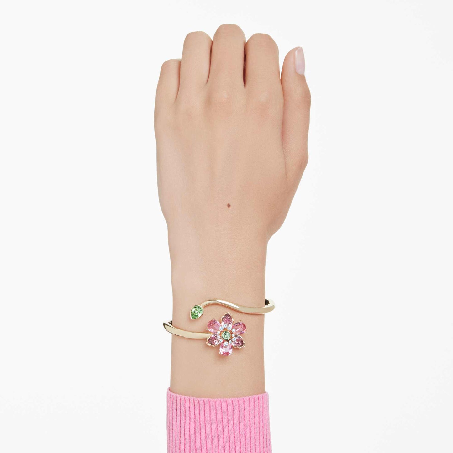 Bracciale rigido Swarovski Idyllia Taglio misto, Fiore, Multicolore, Placcato color oro