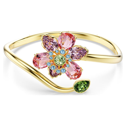 Bracciale rigido Swarovski Idyllia Taglio misto, Fiore, Multicolore, Placcato color oro
