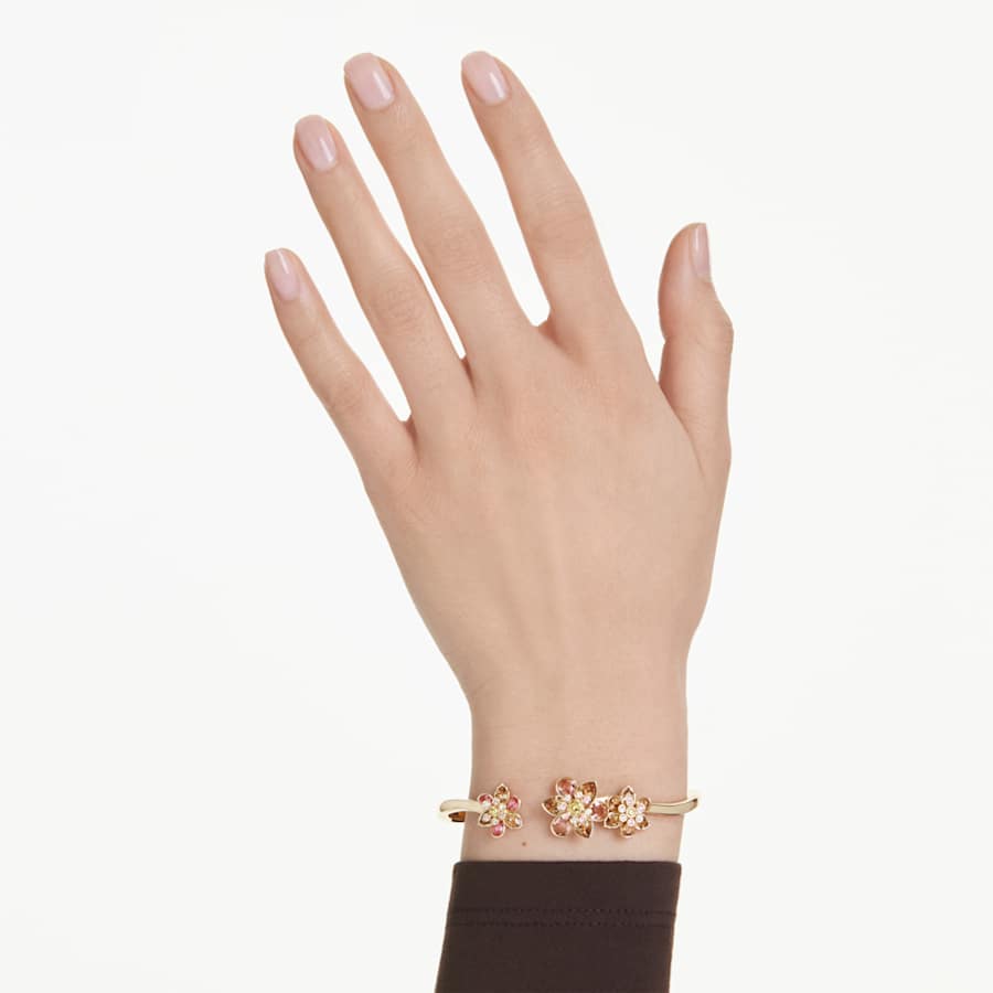 Bracciale Rigido Swarovski Idyllia Taglio misto, Fiore, Multicolore, Placcato color oro - Misura M