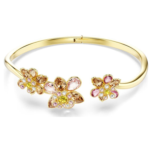 Bracciale Rigido Swarovski Idyllia Taglio misto, Fiore, Multicolore, Placcato color oro - Misura M