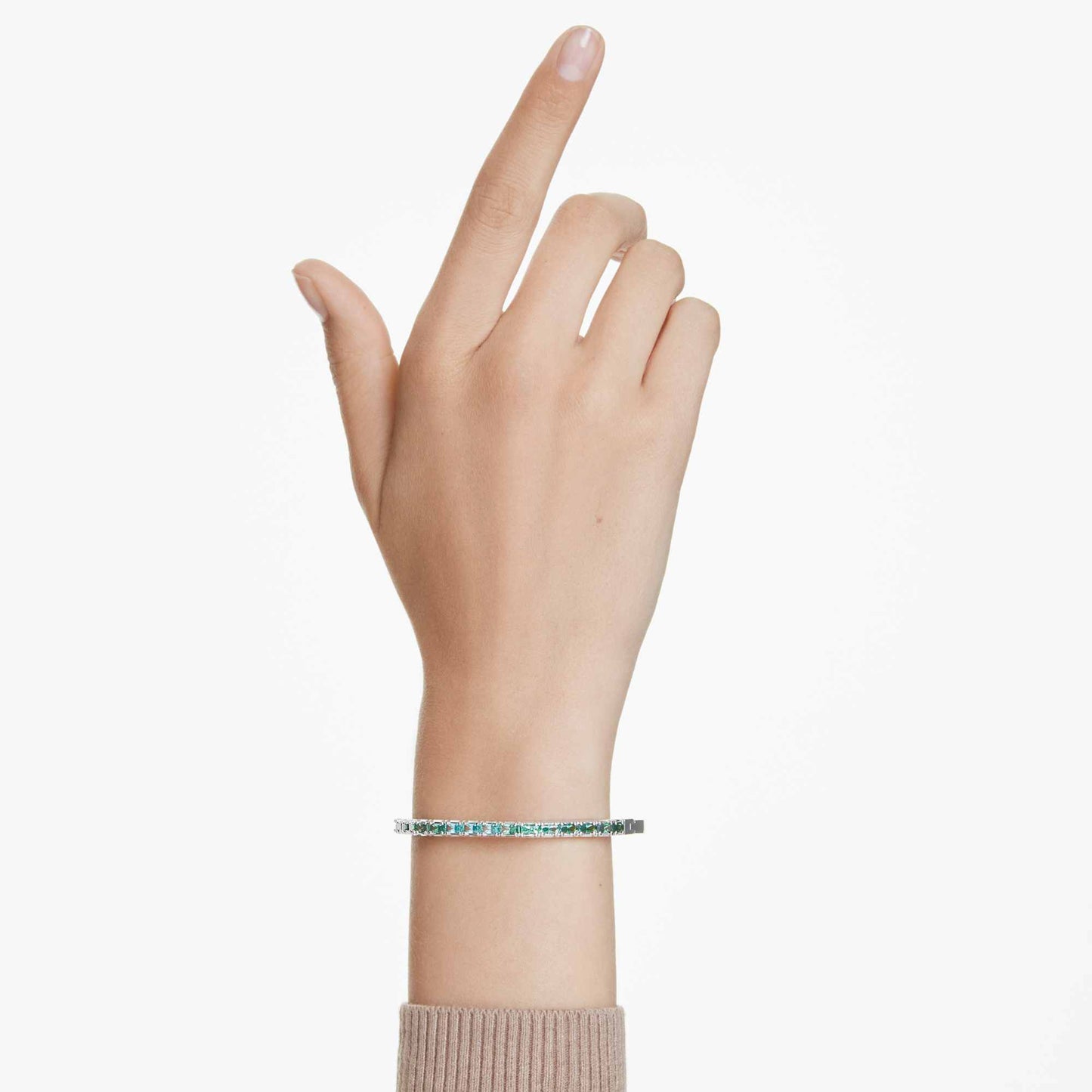 Bracciale rigido Swarovski Matrix Taglio baguette, Forma ottagonale, Verde, Placcato rodio