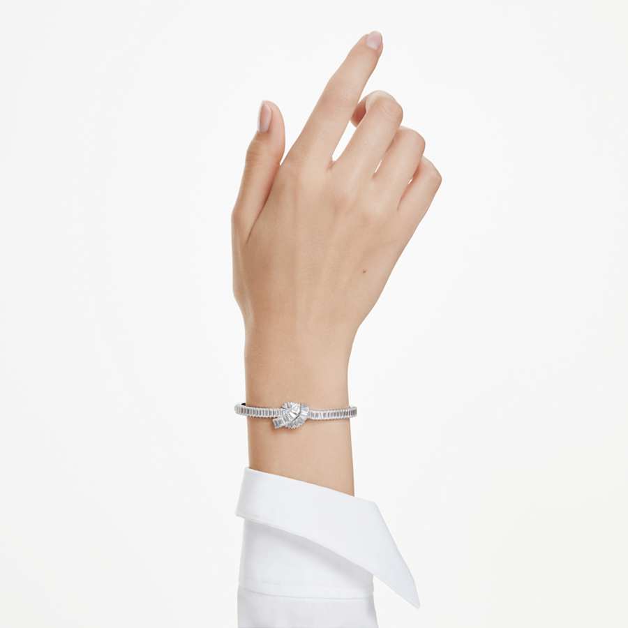 Bracciale Rigido Swarovski Matrix Taglio baguette, Nodo, Bianco, Placcato rodio
