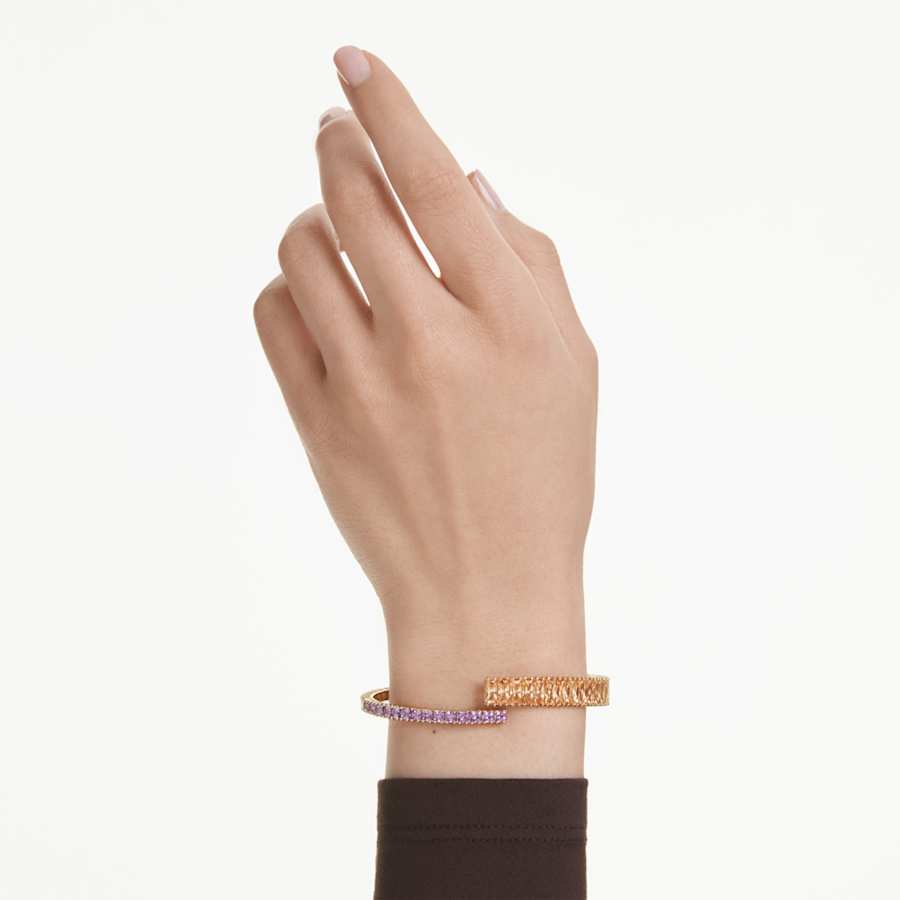 Bracciale Rigido Swarovski Matrix Taglio misto, Multicolore, Placcato color oro - Misura L