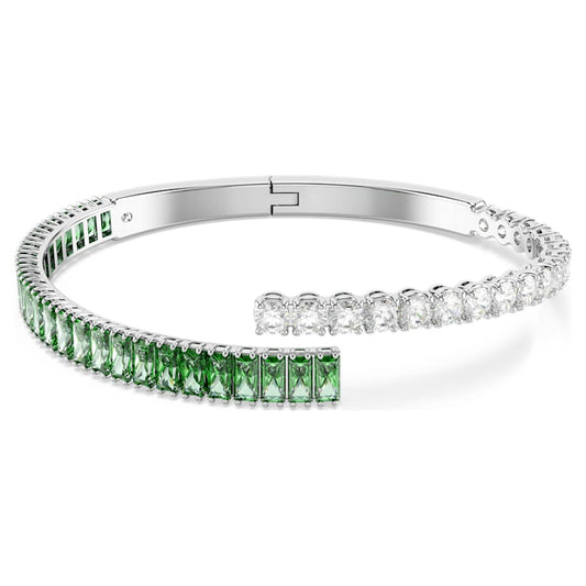 Bracciale Rigido Swarovski Matrix Taglio misto, Verde, Placcato rodio - Misura L