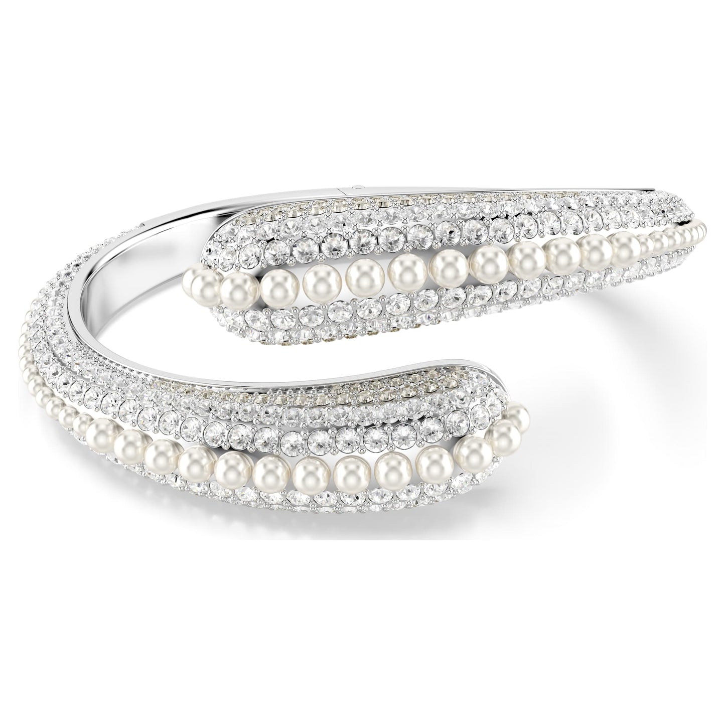 Bracciale rigido Swarovski Sublima Crystal Pearl, Taglio Round, Bianco, Placcato rodio