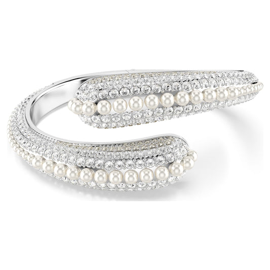 Bracciale rigido Swarovski Sublima Crystal Pearl, Taglio Round, Bianco, Placcato rodio