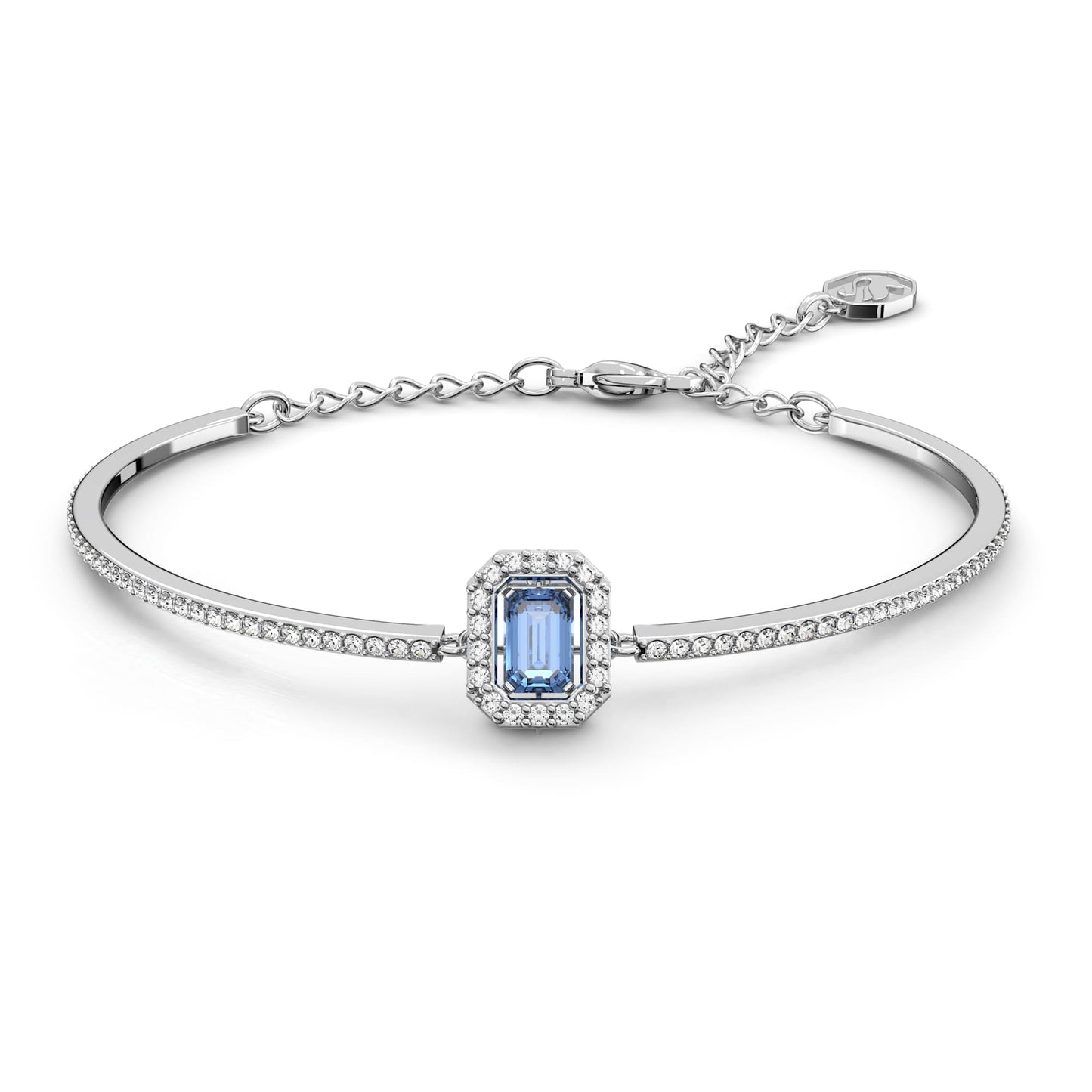 Bracciale rigido Swarovski Una Taglio ottagonale, Pavé, Blu, Placcato rodio