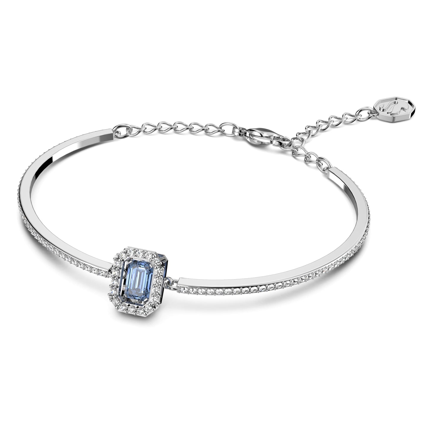 Bracciale rigido Swarovski Una Taglio ottagonale, Pavé, Blu, Placcato rodio