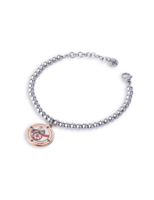 Bracciale Camurrìa A Tradizione U Carrettu In Acciaio Charm Pvd Oro Rosa Stampa Siciliana