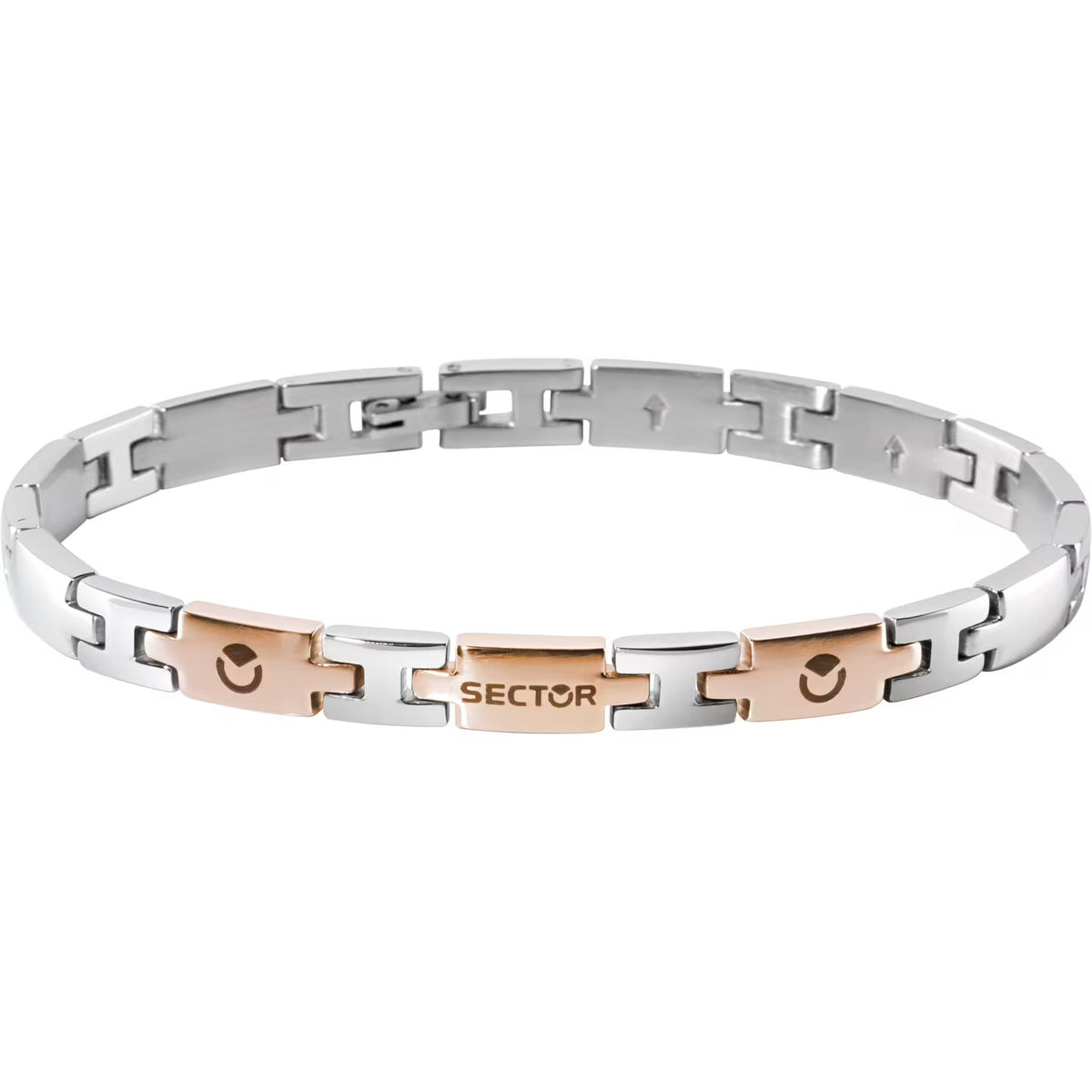 Bracciale Uomo Sector Basic In Acciaio Satinato Con Maglie A Forma Di H Lucido E 3 Pvd Oro Rosa