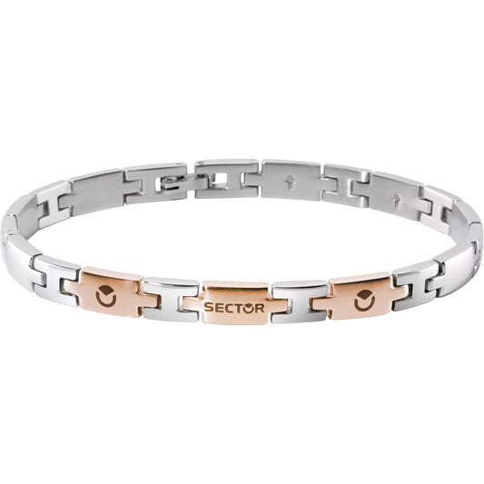 Bracciale Uomo Sector Basic In Acciaio Satinato Con Maglie A Forma Di H Lucido E 3 Pvd Oro Rosa