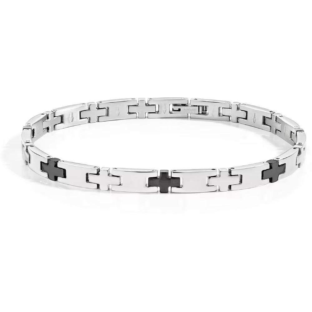- Bracciale Uomo Sector Basic Acciaio Con 3 Crocette Pvd Nero