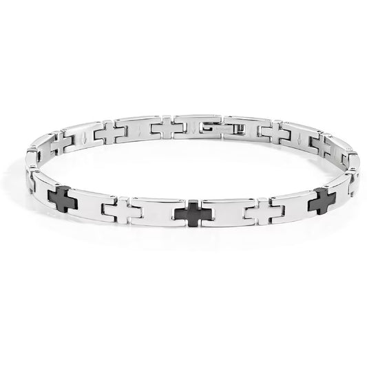 - Bracciale Uomo Sector Basic Acciaio Con 3 Crocette Pvd Nero