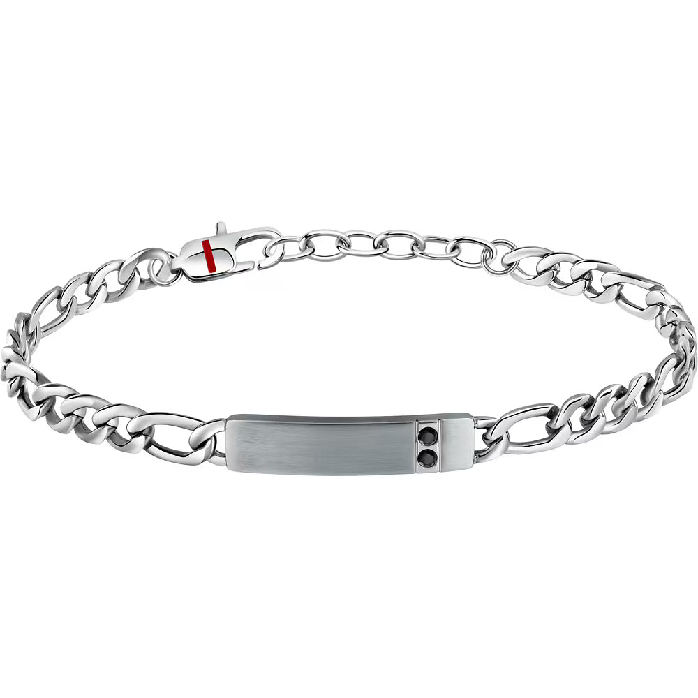 Bracciale Uomo Sector Basic Acciaio Piastrina Centrale Satinata+2 Cristalli Neri