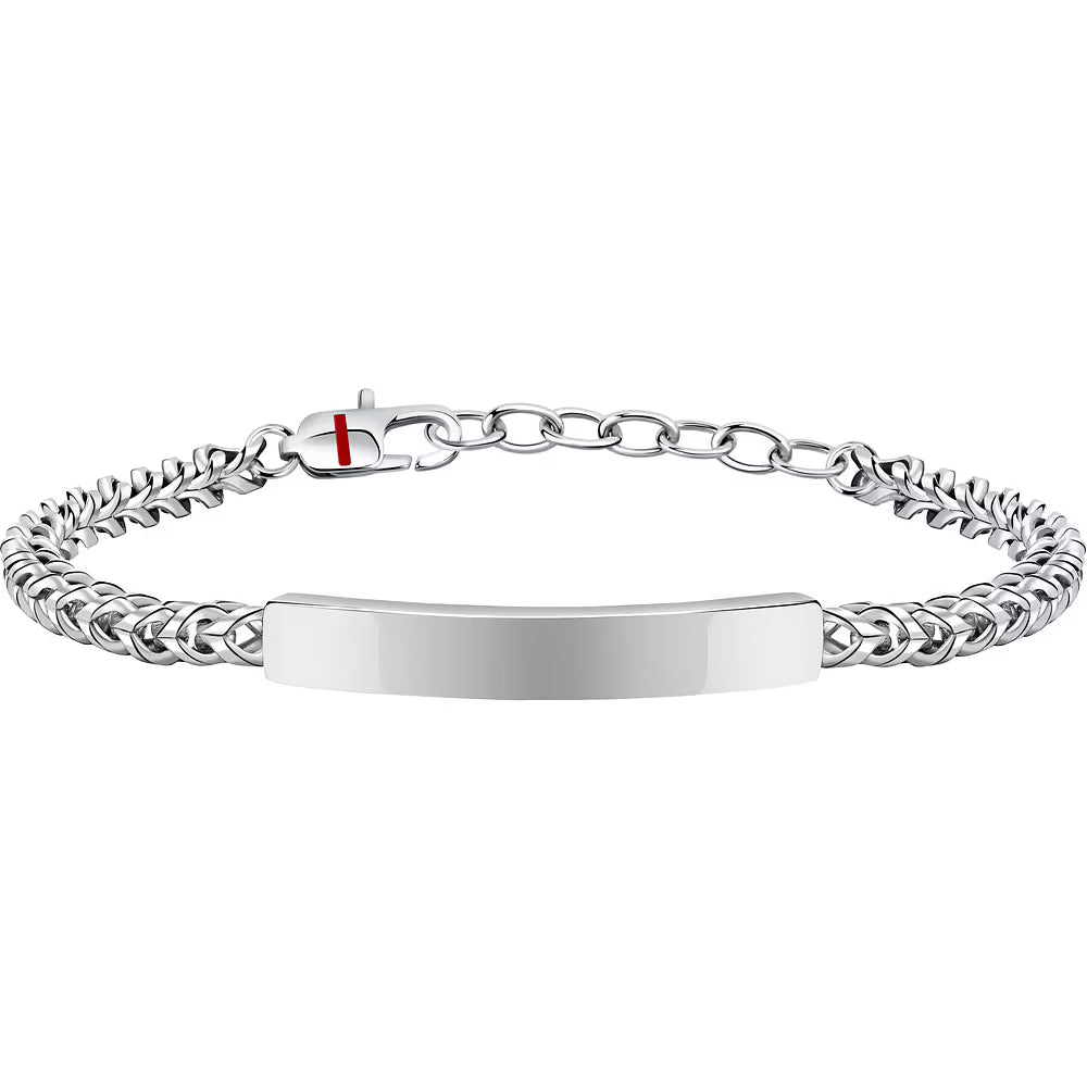 Bracciale Uomo Sector Basic Acciaio Catena Spiga Quadrata Con Piastrina Centrale