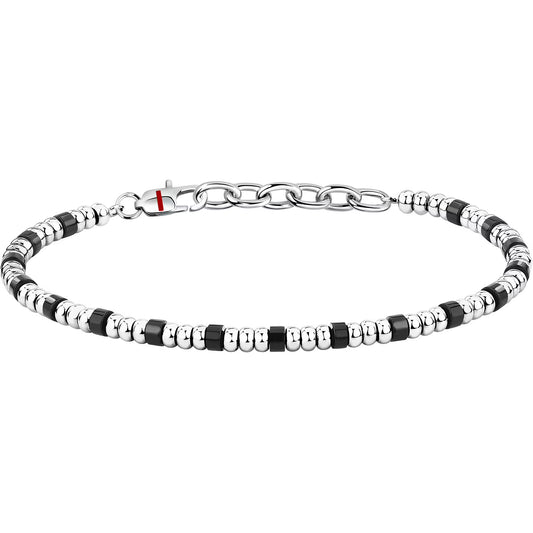Bracciale Uomo Sector Basic Acciaio Sfere Discoidali Agata Nera/Acciaio