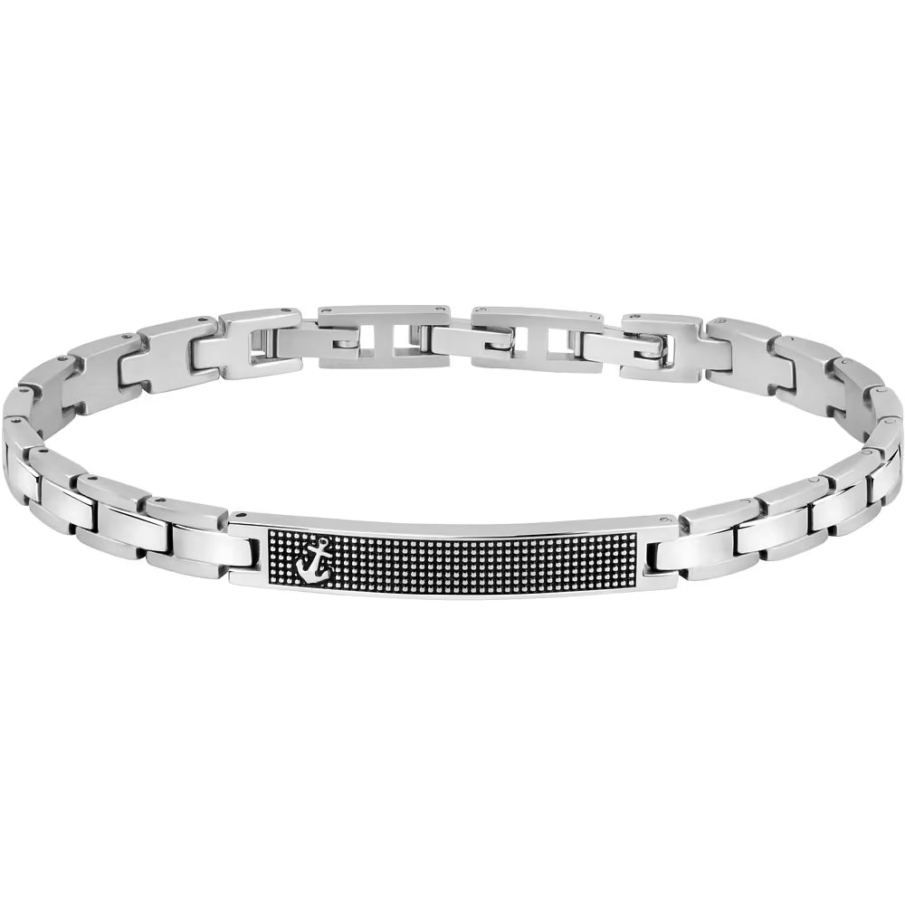 Bracciale Uomo Sector Basic Acciaio Piastrina Centrale Puntinata e Ancora