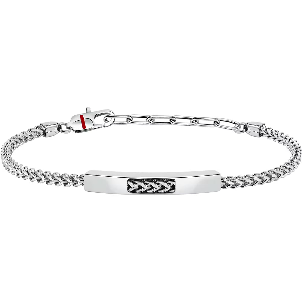 Bracciale Uomo Sector Basic Acciaio Maglia Spiga Intrecciata Con Piastrina Centrale