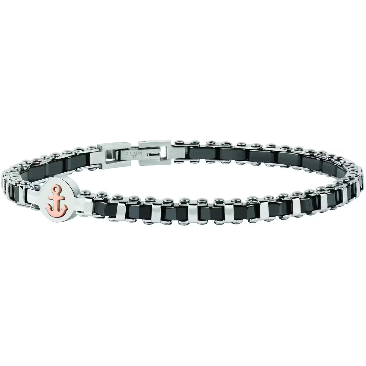 Bracciale Uomo Sector Ceramic Acciaio/Ceramica Nera Inserto Centrale Con Ancora Pvd Oro Rosa