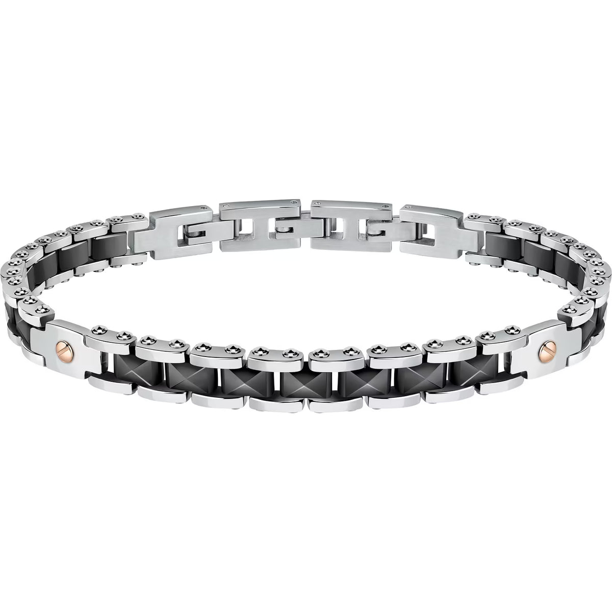 Bracciale Uomo Sector Ceramic Acciaio/Ceramica Nera 2 Piastrine Laterali + 2 Viti Pvd Oro Rosa