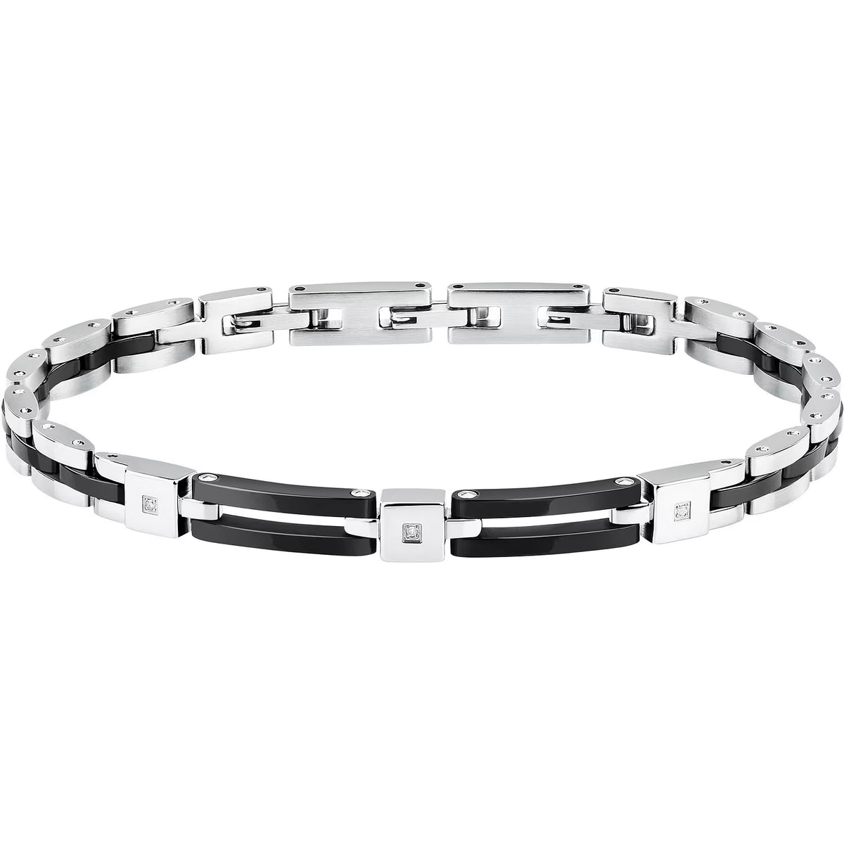 Bracciale Uomo Sector Ceramic Acciaio/Ceramica Nera Due Elementi Rettangolari Ceramica Nera + 3 Diamanti