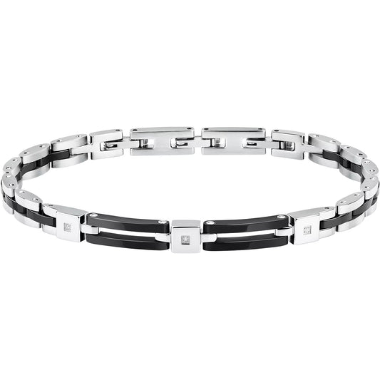 Bracciale Uomo Sector Ceramic Acciaio/Ceramica Nera Due Elementi Rettangolari Ceramica Nera + 3 Diamanti