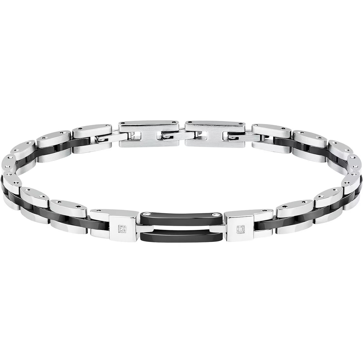 Bracciale Uomo Sector Ceramic Acciaio/Ceramica Nera Elemento Rettangolare In Ceramica Nera + 2 Diamanti