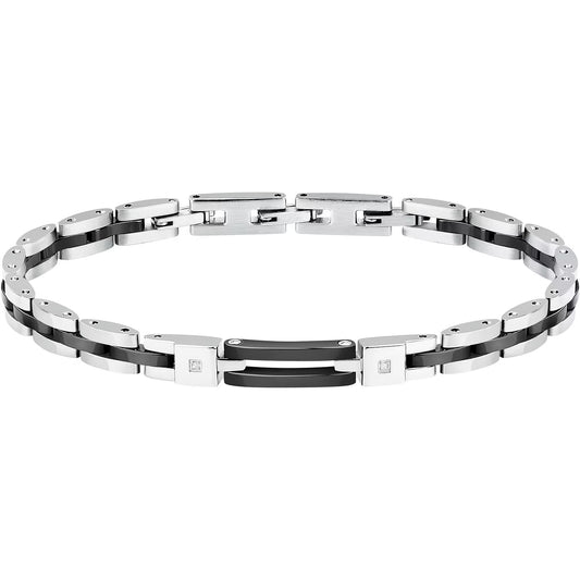Bracciale Uomo Sector Ceramic Acciaio/Ceramica Nera Elemento Rettangolare In Ceramica Nera + 2 Diamanti