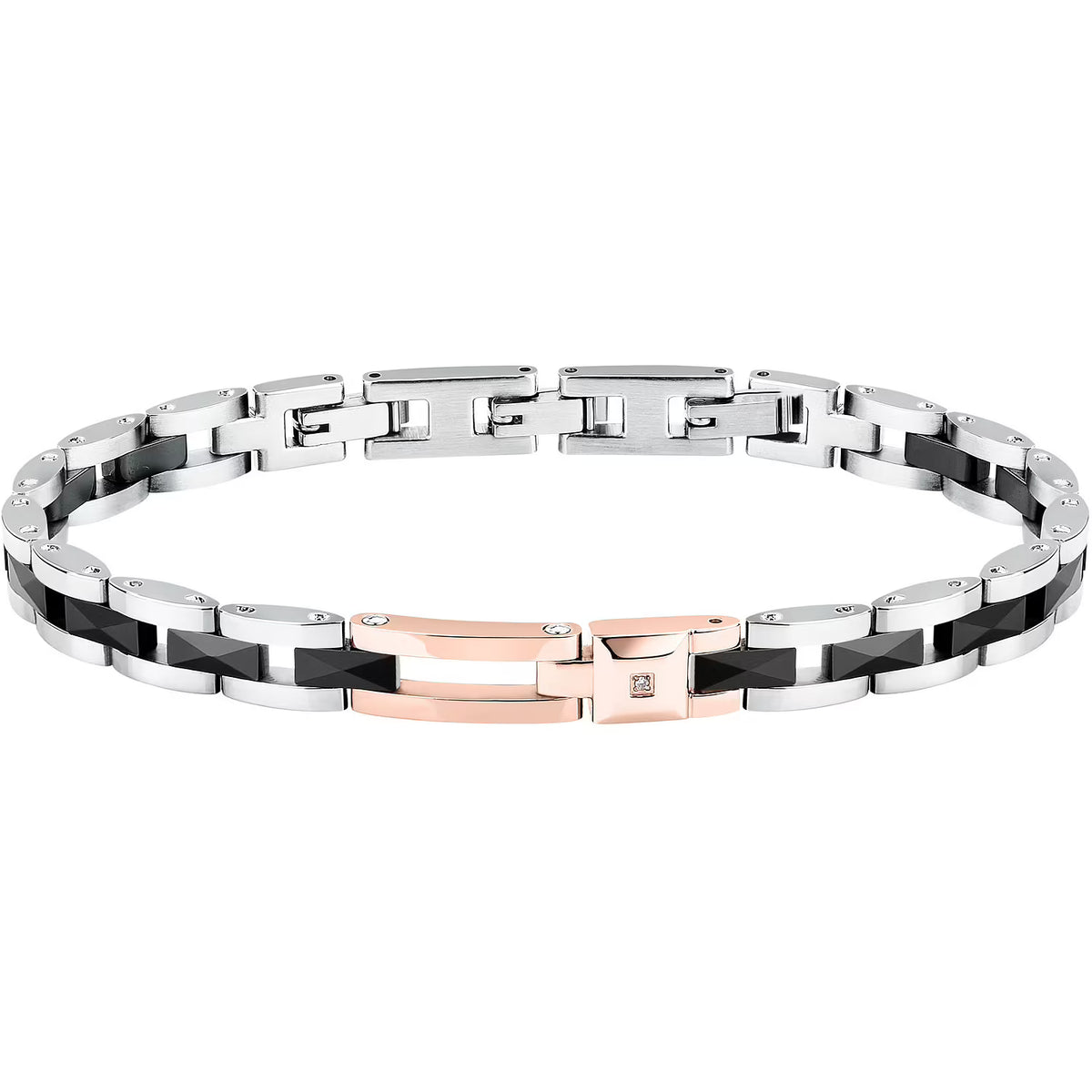 Bracciale Uomo Sector Ceramic Acciaio/Ceramica Nera Elemento Rettangolare Pvd Oro Rosa + Diamante