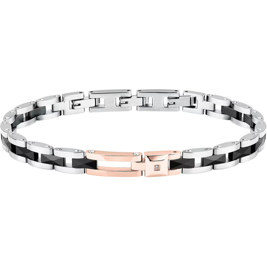 Bracciale Uomo Sector Ceramic Acciaio/Ceramica Nera Elemento Rettangolare Pvd Oro Rosa + Diamante