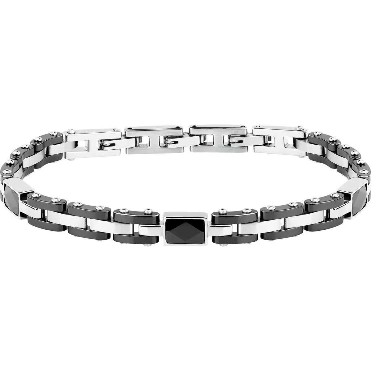 Bracciale Uomo Sector Ceramic Acciaio Ceramica Nera 3 Elementi Rettangolari Sfaccettati