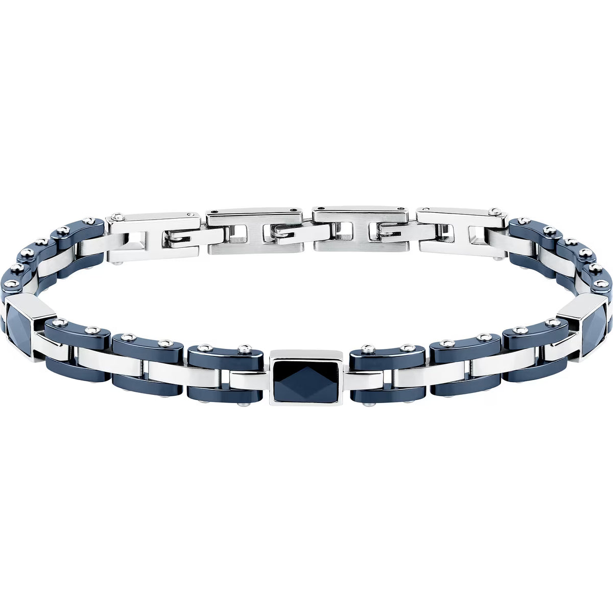 Bracciale Uomo Sector Ceramic Acciaio Ceramica Blu 3 Elementi Rettangolari Sfaccettati