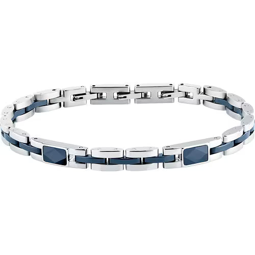 Bracciale Uomo Sector Ceramic Acciaio Ceramica Blu Con 2 Elementi Rettangolari Sfaccettata