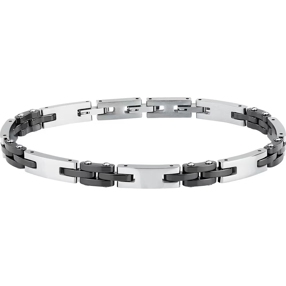 Bracciale Uomo Sector Ceramic Maglie Rettangolari Acciaio ed Elementi in Ceramica Nera