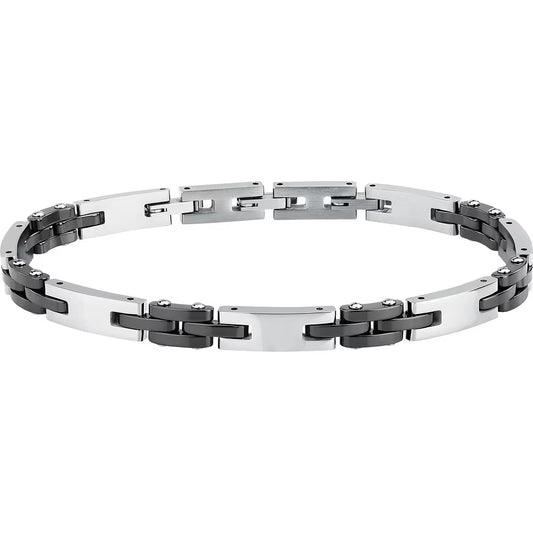 Bracciale Uomo Sector Ceramic Maglie Rettangolari Acciaio ed Elementi in Ceramica Nera