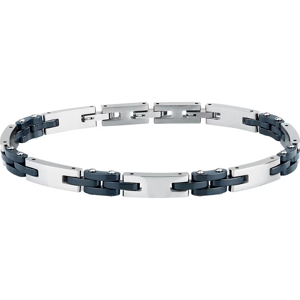 Bracciale Uomo Sector Ceramic Maglie Rettangolari Acciaio ed Elementi in Ceramica Blu