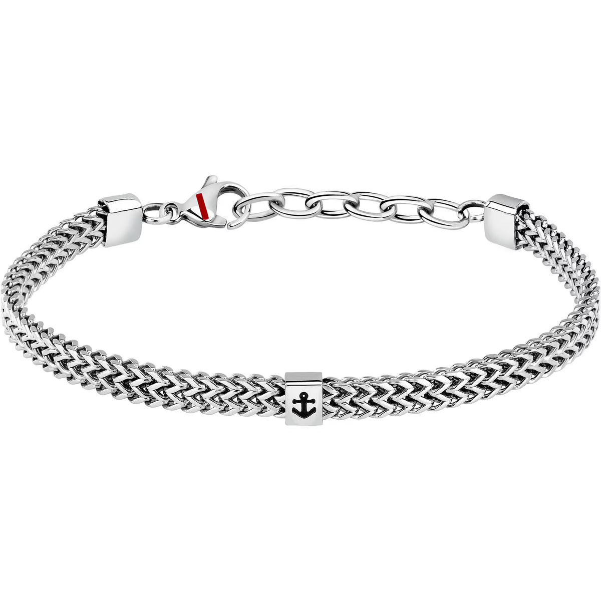 Bracciale Uomo Sector Marine Acciaio Maglia Spiga Centrale Ancora Smalto Nero