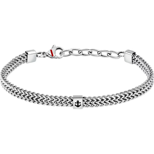 Bracciale Uomo Sector Marine Acciaio Maglia Spiga Centrale Ancora Smalto Nero
