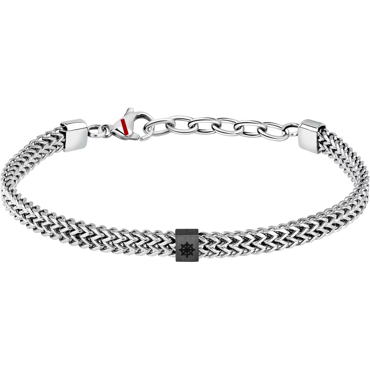 Bracciale Uomo Sector Marine Acciaio Maglia Spiga Centrale Elemento Timone Pvd Nero
