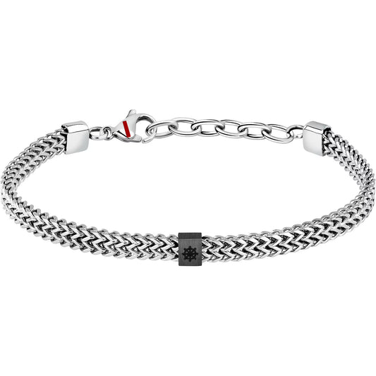 Bracciale Uomo Sector Marine Acciaio Maglia Spiga Centrale Elemento Timone Pvd Nero