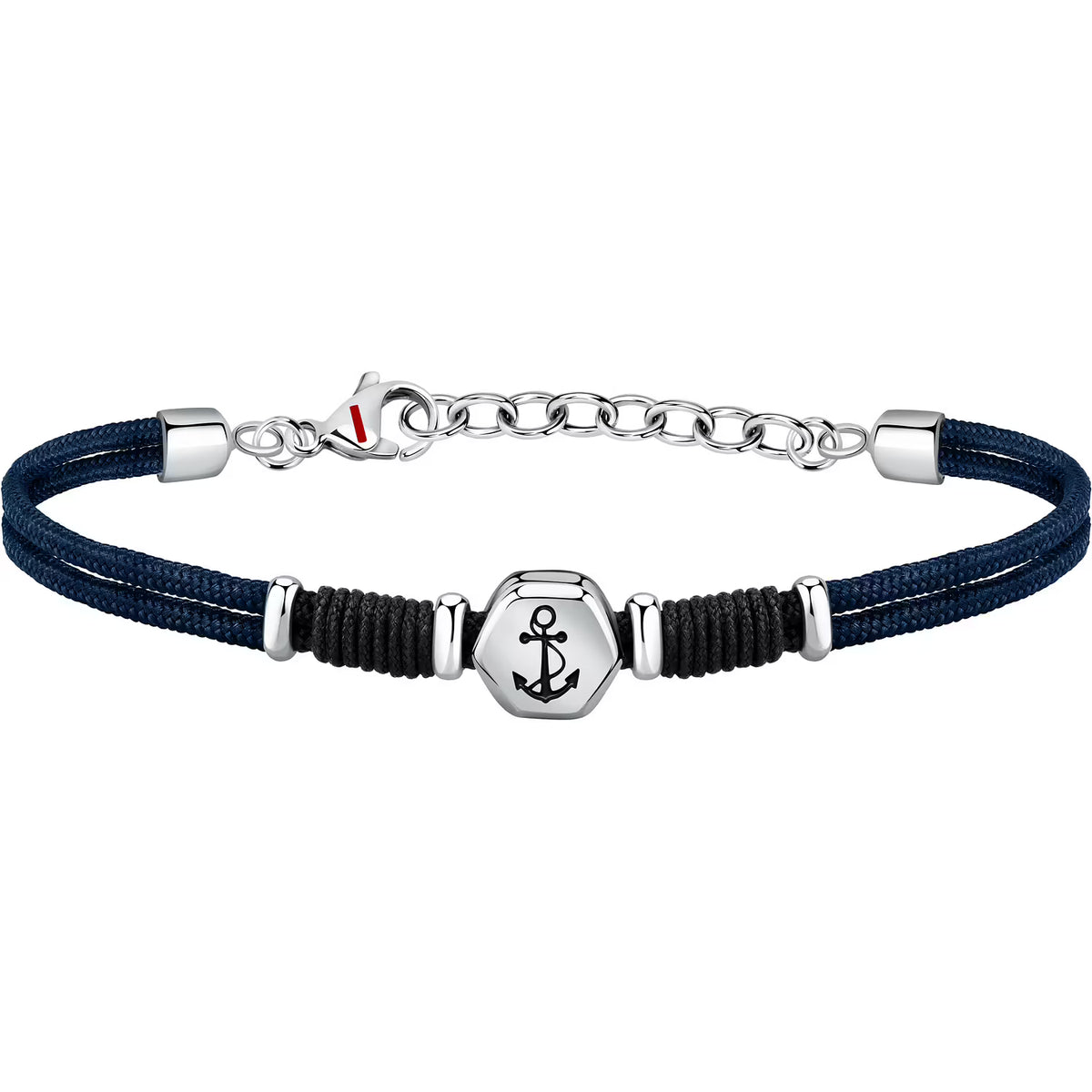 Bracciale 2 Fili Uomo Sector Marine Cordino Blu Centrale Elementi Acciao Cordino Nero Ancora Smalto Nero